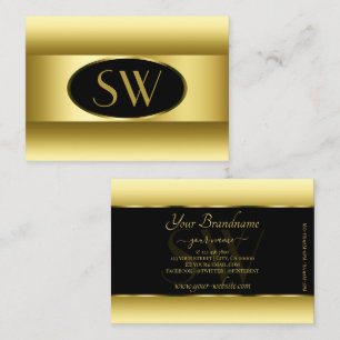 Black and Ochre Gold Gradient Monogram Oval Frame Business Card