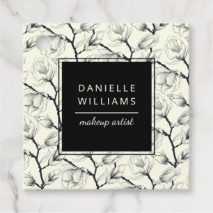Black and Off-White Elegant Magnolia Botanical Favour Tags