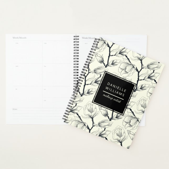 Black and Off-White Elegant Magnolia Botanical Planner (Display)