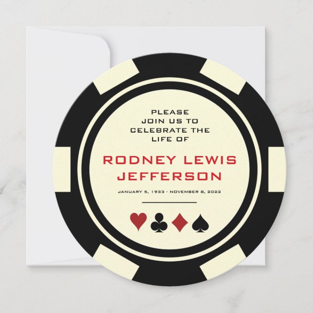 Black and Off-White Poker Chip Celebration of Life (Front)
