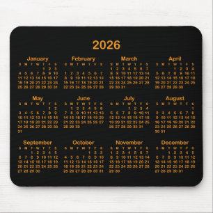 Black and Orange 2026 Calendar Mouse Pad