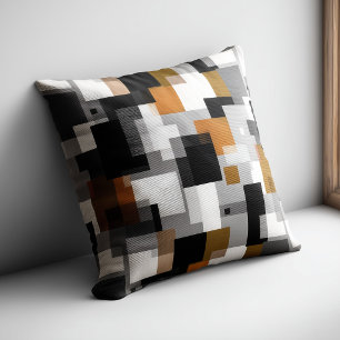Black and Orange Abstract Pattern Throw Pillow