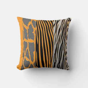 Black And Orange Animal Printed Zebra Stripe  Throw Pillow