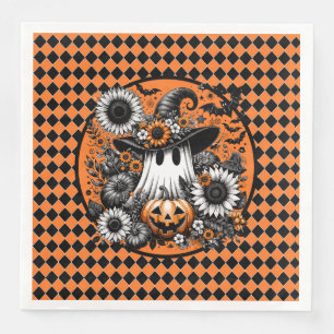 Black And Orange Argyle Ghost  Napkin