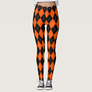 Black and Orange Argyle Leggings