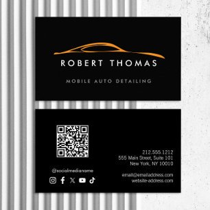 Black and Orange Auto Detailing QR Code Business Card