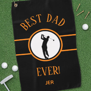 Black and Orange Best Dad Ever Personalized Golfer Golf Towel