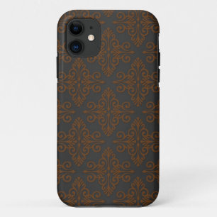 Black and Orange Bronze Damask iPhone 11 Case