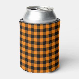 Black and Orange Buffalo Check Can Cooler