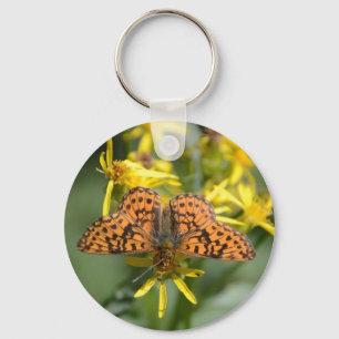 Black and Orange Butterfly on Yellow Flowers Keychain