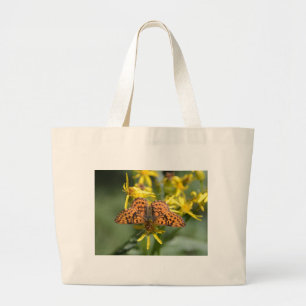 Black and Orange Butterfly on Yellow Flowers Large Tote Bag