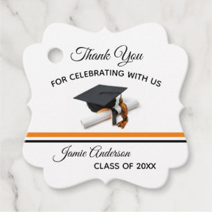 Black and Orange Cap & Tassel Graduation Favour Tags
