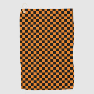 Black and Orange Checkered checkerboard pattern Golf Towel