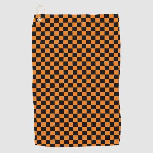 Black and Orange Checkered checkerboard pattern Golf Towel (Front)