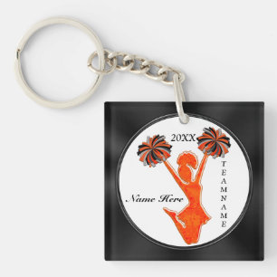 Black and Orange Cheer Keychains with 3 TEXT BOXES