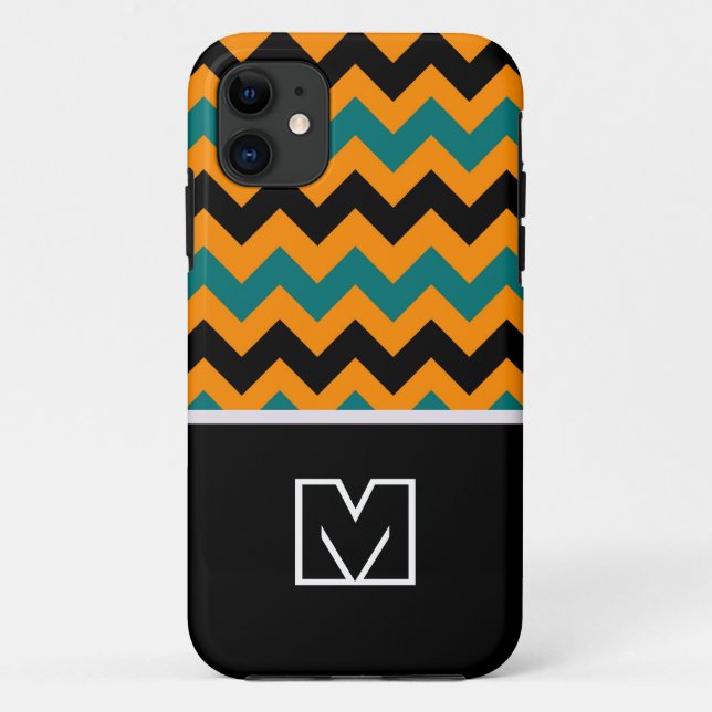Black and Orange Chevron Zigzag. Custom Monogram Case-Mate iPhone Case (Back)
