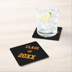 Black and Orange Class Colours Graduation Paper Coaster