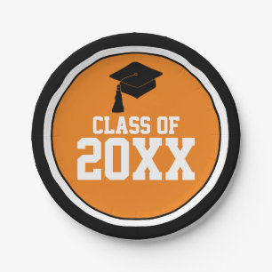Black and Orange Class Year Graduation Party Paper Plate