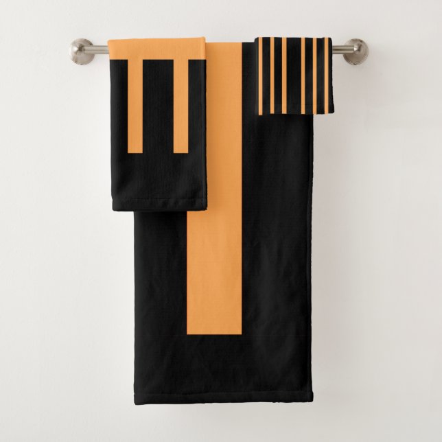 Black and Orange Cotton Stripe Bathroom Towel Set (Insitu)