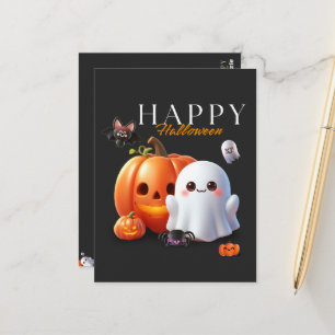 Black and Orange Cute Happy Halloween    Postcard