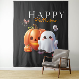 Black and Orange Cute Happy Halloween Tapestry