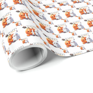 Black and Orange Cute Happy Halloween Wrapping Paper
