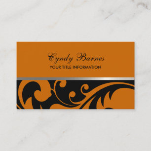 Black and Orange  Damask Business Card