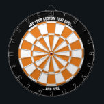 Black and Orange Dartboard with Custom Text<br><div class="desc">Black and orange dart board with two custom text areas. Choose "customize more" option if you want to change colours.</div>