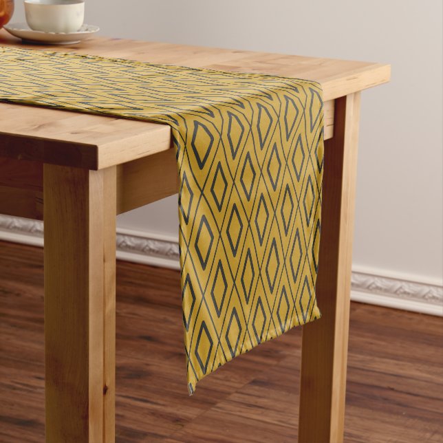 Black and orange dynamic geometric pattern short table runner (In Situ)