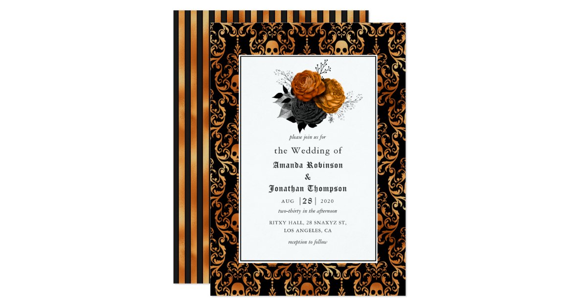 Black and Orange Floral Gothic Wedding Invitation | Zazzle.ca