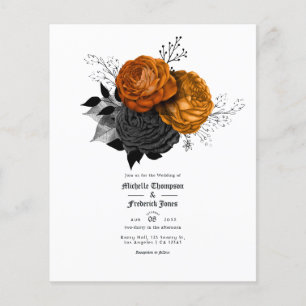 Black and Orange Floral Gothic Wedding Invitation Flyer