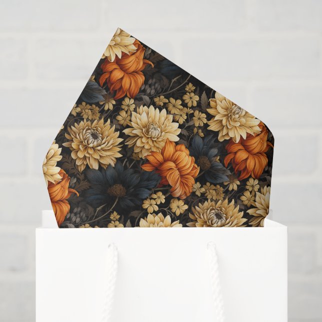 Black and Orange Floral Tissue Paper (Gift Bag)