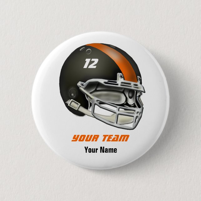 Black and Orange Football Helmet 2 Inch Round Button (Front)