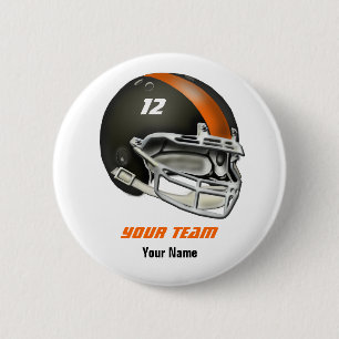 Black and Orange Football Helmet 2 Inch Round Button