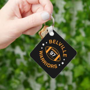 Black and Orange Football Jersey Number Photo Keychain