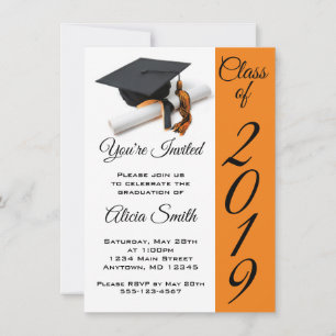 Black and Orange Graduation Cap and Tassel Invitation
