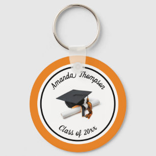 Black and Orange Graduation Cap and Tassel Keychain