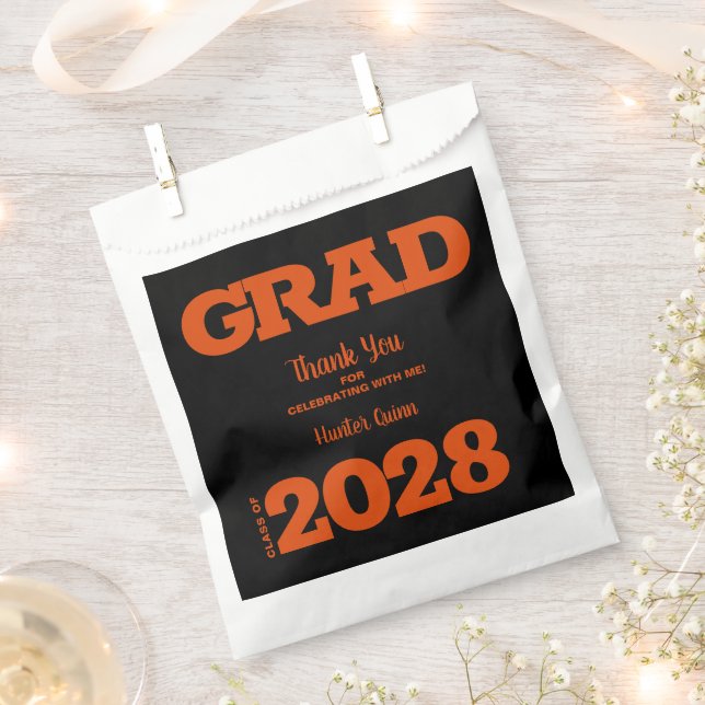 Black and Orange Graduation Party Favour Bag (Clipped)