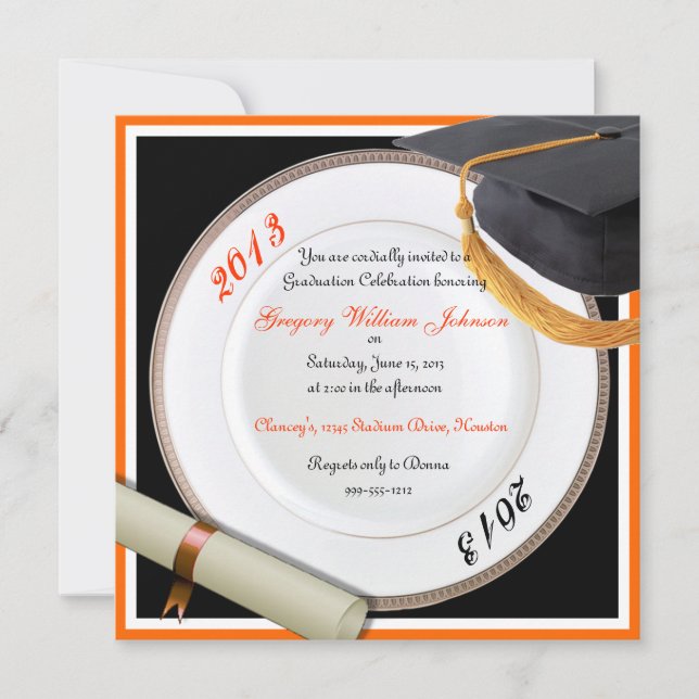 Black and Orange Graduation Party Invitations (Front)