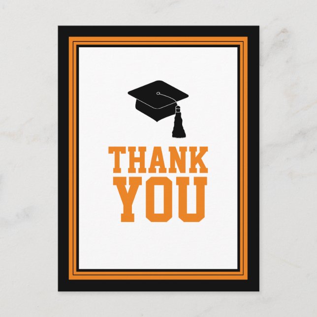 Black and Orange Graduation Party Thank You Postcard (Front)