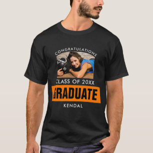Black and Orange Graduation Photo Custom T-Shirt