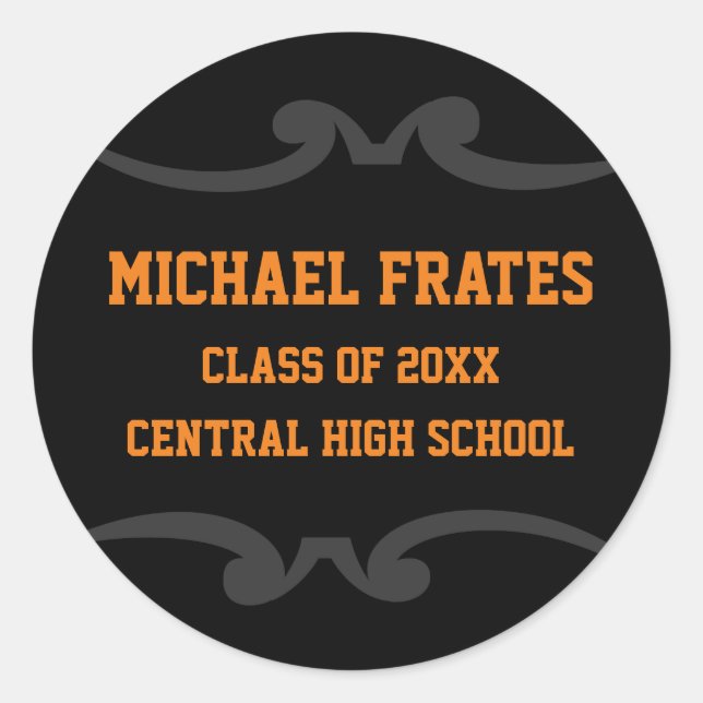 Black and Orange Graduation Sticker Template (Front)
