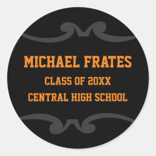 Black and Orange Graduation Sticker Template