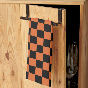Black and Orange Halloween Chequerboard  Kitchen Towel