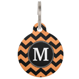 Black and Orange Halloween Chevrons Monogram Pet Tag