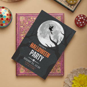 Black and Orange Halloween Full Moon Card