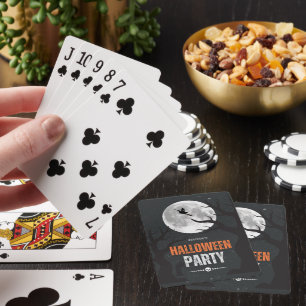Black and Orange Halloween Full Moon Playing Cards