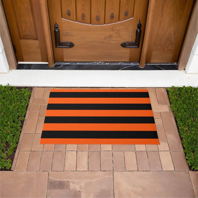 Black and Orange Halloween Stripes  Doormat (Outdoor)