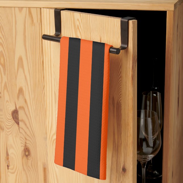 Black and Orange Halloween Stripes  Kitchen Towel (Thirds Fold)