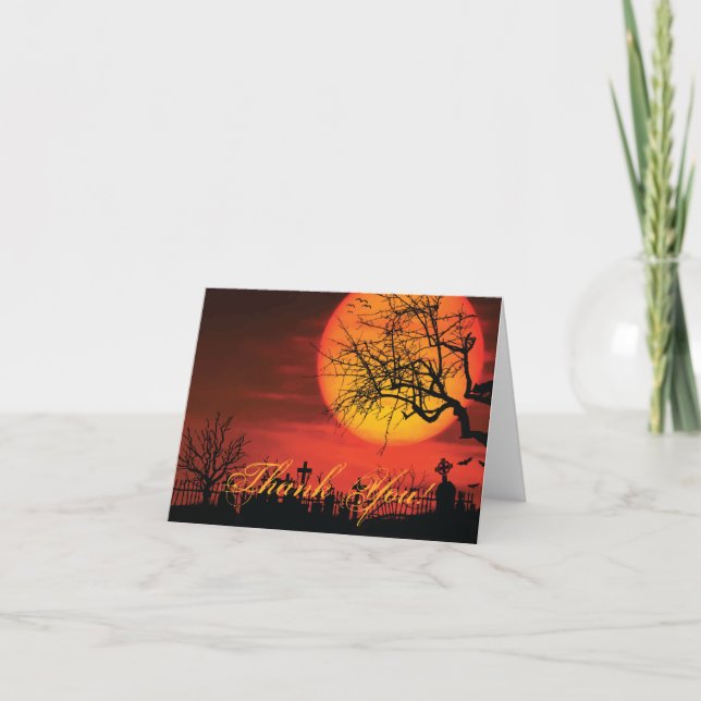 Black And Orange Halloween Thank You Cards (Front)